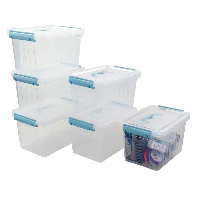 Ucake 8 Quart Plastic Small Storage Box with Handel, Clear Storage Bin with Lid, 6 Pack - Image 1